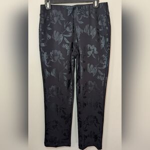 Soft Surroundings Perfect Ponte Floral Pants Black Pull-On Straight Leg Size PS